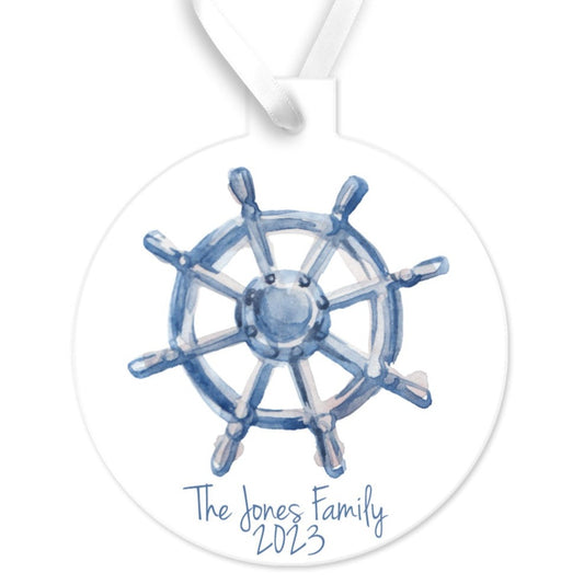 Watercolor Ship Wheel Ornament