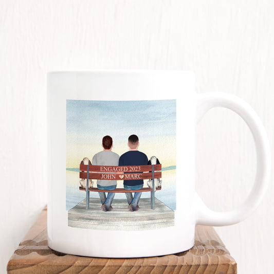 Guy Couple On Lake Bench Mug