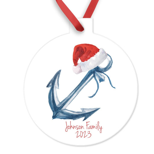 Watercolor Anchor Christmas Ornament