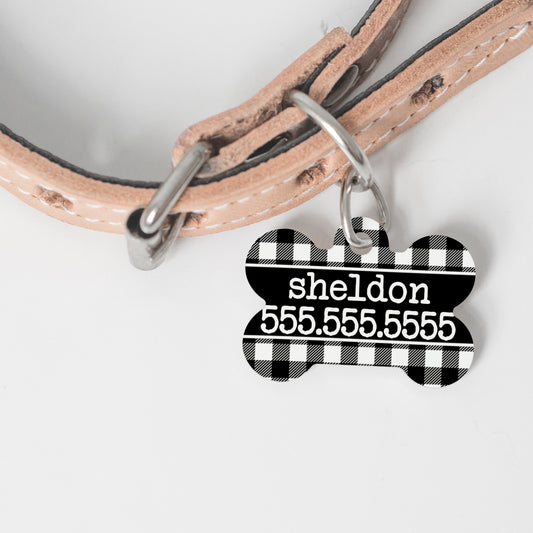 Black and White Checked Pet Tag