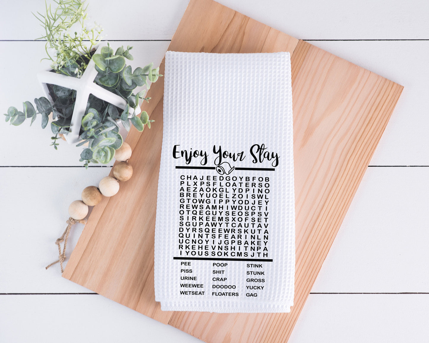 Enjoy Your Stay Word Search Hand Towel